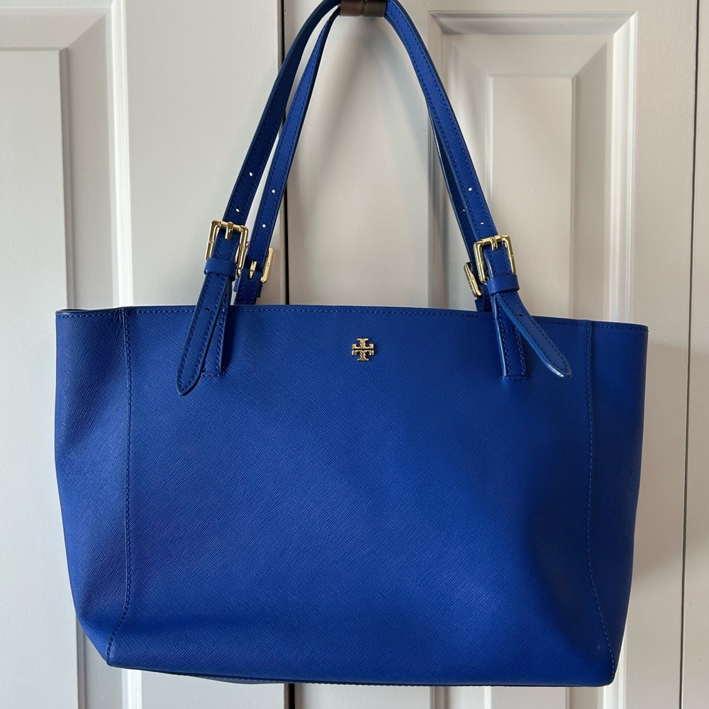 Tory Burch Royal Blue Tote with Gold Buckles